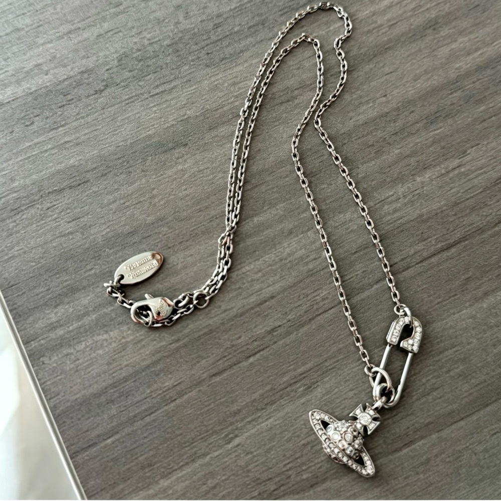 Vivienne Westwood Silver Crystal Orb Necklace with D-ring Accent